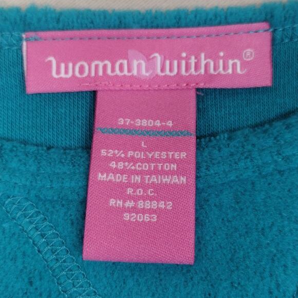 Woman Within Cotton Stretch Casual Comfy Loungewear Turquoise Long Sleeve Top - Picture 4 of 14
